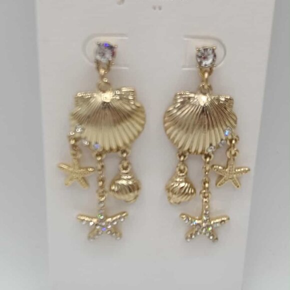 J Crew Factory Shell Drop Earrings Gold Tone NWT! NEW! - Picture 2 of 7